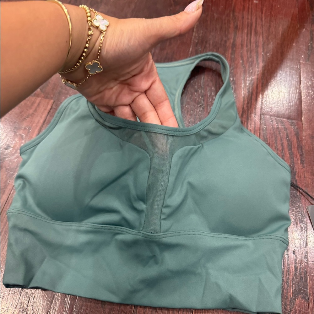 Green Sports Bra with Racerback and V-Neckline